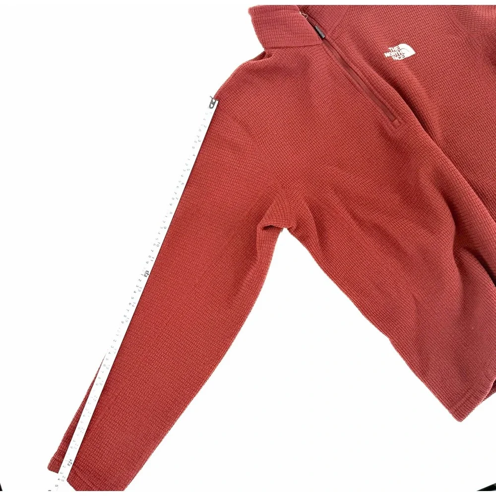 The North Face Mens Quarter Zip Waffle Grid Fleece Pullover Rust Red Medium